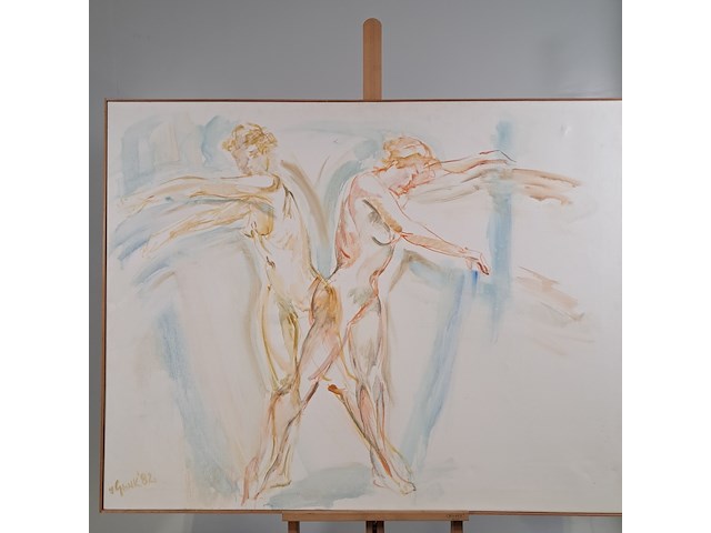 Schilderij, j. van genk, causaliteit, 1982 - afbeelding 1 van  7