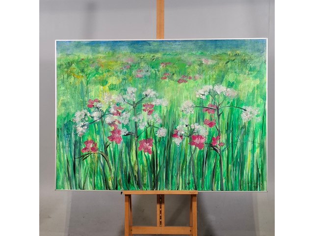 Schilderij, maya wildevuur, bloemenveld, 1991 - afbeelding 1 van  7