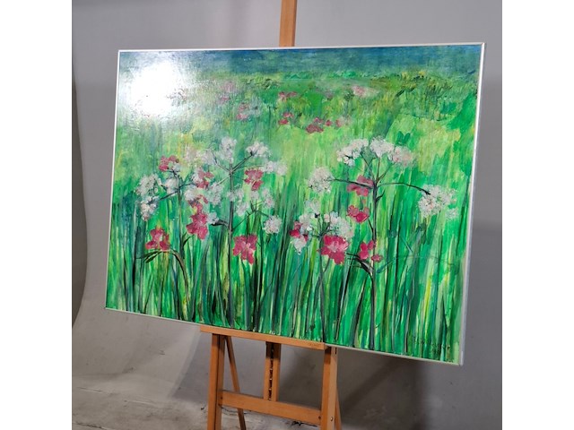 Schilderij, maya wildevuur, bloemenveld, 1991 - afbeelding 3 van  7