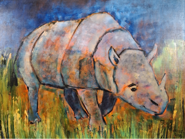 Schilderij, maya wildevuur, neushoorn, 2003 - afbeelding 1 van  7