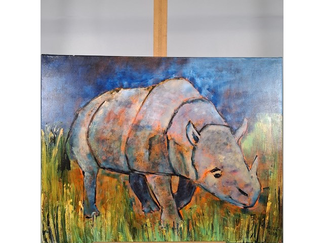 Schilderij, maya wildevuur, neushoorn, 2003 - afbeelding 3 van  7