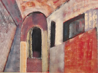 Schilderij, maya wildevuur, poort, 1999