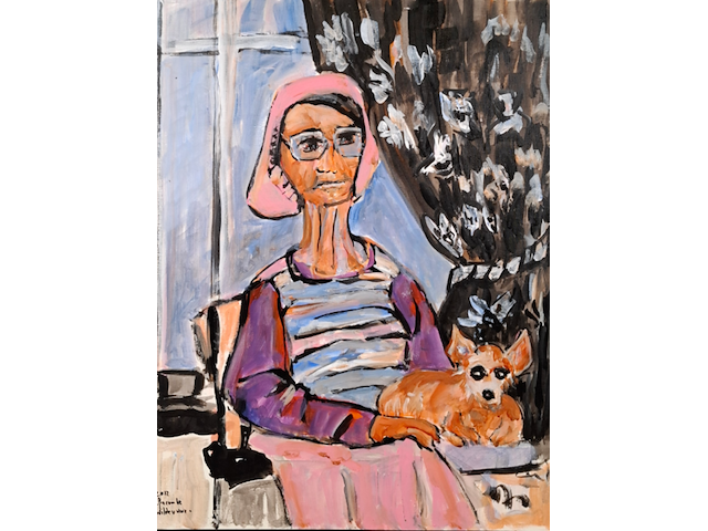 Schilderij, maya wildevuur, vrouw met chihuahua, 2012 - afbeelding 1 van  7