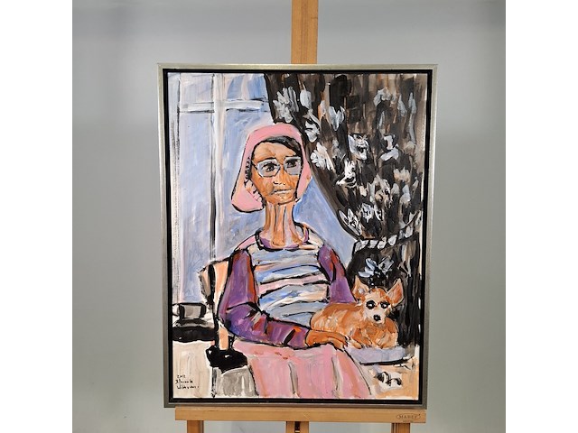 Schilderij, maya wildevuur, vrouw met chihuahua, 2012 - afbeelding 3 van  7