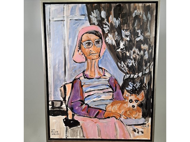 Schilderij, maya wildevuur, vrouw met chihuahua, 2012 - afbeelding 4 van  7