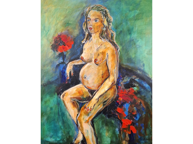 Schilderij, maya wildevuur, zwangere naakte vrouw - afbeelding 1 van  8