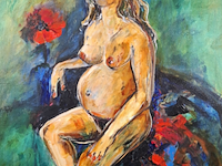 Schilderij, maya wildevuur, zwangere naakte vrouw - afbeelding 1 van  8