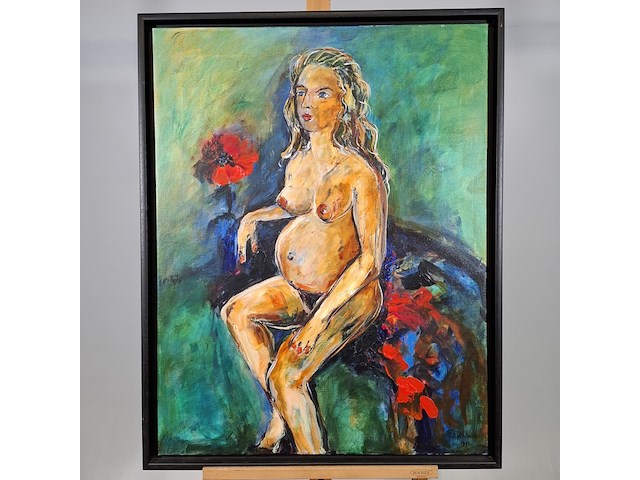 Schilderij, maya wildevuur, zwangere naakte vrouw - afbeelding 2 van  8