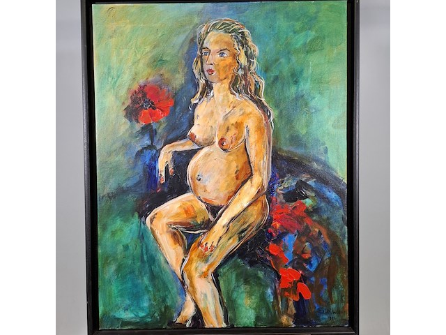 Schilderij, maya wildevuur, zwangere naakte vrouw - afbeelding 3 van  8