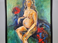 Schilderij, maya wildevuur, zwangere naakte vrouw - afbeelding 3 van  8