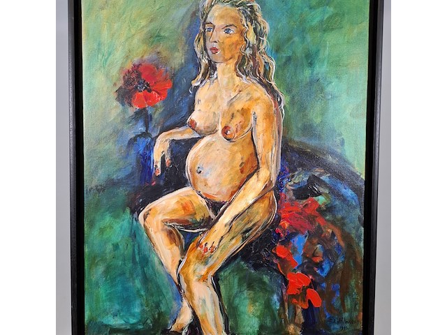 Schilderij, maya wildevuur, zwangere naakte vrouw - afbeelding 4 van  8