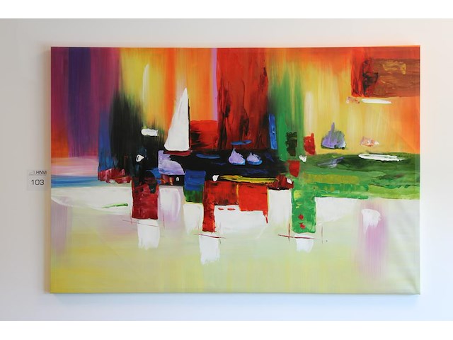 Schilderij op doek "havenzicht". afmeting 120 x 80 cm. - afbeelding 2 van  2