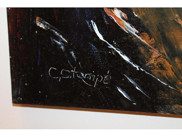 Schilderij op doek met afmeting 80 x 120 cm gesigneerd c. stompe. - afbeelding 3 van  3