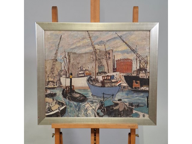 Schilderij op paneel, j. visser, haven - afbeelding 1 van  5