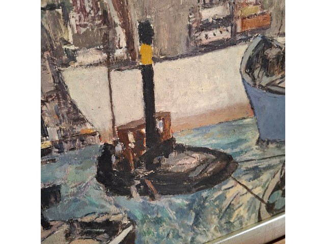 Schilderij op paneel, j. visser, haven - afbeelding 2 van  5