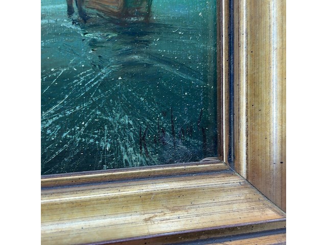 Schilderij op paneel, 'schaats tafereel' - afbeelding 3 van  8