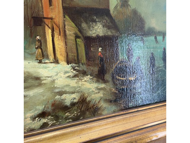 Schilderij op paneel, 'schaats tafereel' - afbeelding 4 van  8