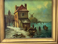 Schilderij op paneel, 'schaats tafereel' - afbeelding 6 van  8