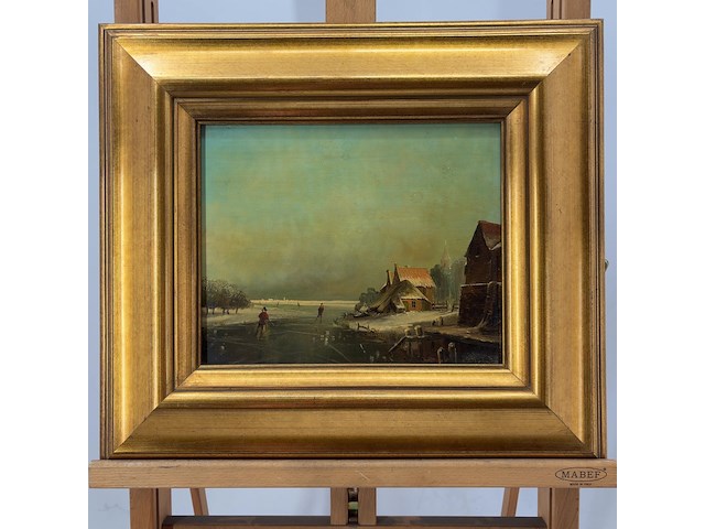 Schilderij op paneel, 'schaatsen winterlandschap' - afbeelding 1 van  9