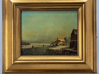 Schilderij op paneel, 'schaatsen winterlandschap' - afbeelding 1 van  9