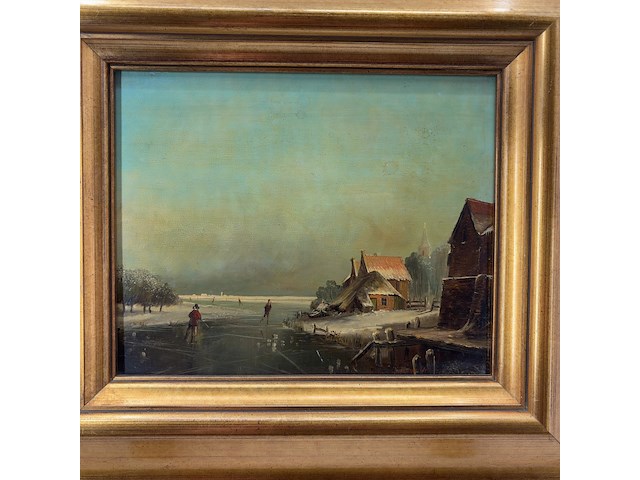 Schilderij op paneel, 'schaatsen winterlandschap' - afbeelding 2 van  9