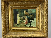 Schilderij, 'vrouw, 2 kinderen en een ezel' - afbeelding 1 van  9