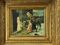 Schilderij, 'vrouw, 2 kinderen en een ezel' - afbeelding 2 van  9