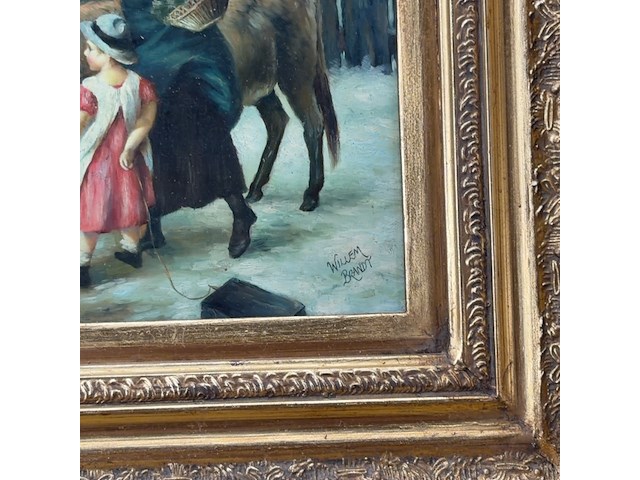 Schilderij, 'vrouw, 2 kinderen en een ezel' - afbeelding 4 van  9