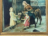 Schilderij, 'vrouw, 2 kinderen en een ezel' - afbeelding 5 van  9
