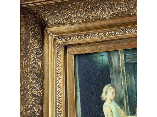 Schilderij, 'vrouw, 2 kinderen en een ezel' - afbeelding 6 van  9