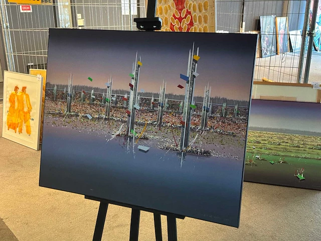 Schilderij “willem de vries - landschap met objecten “ - afbeelding 2 van  6