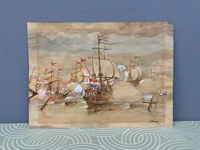 Schilderij zeeslag 470x370 mm - afbeelding 1 van  8