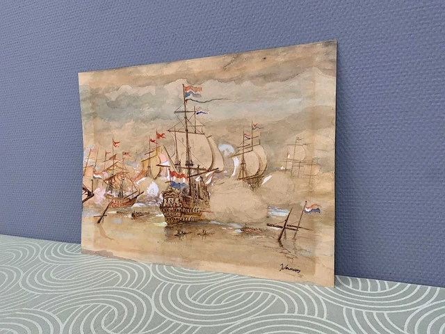 Schilderij zeeslag 470x370 mm - afbeelding 2 van  8