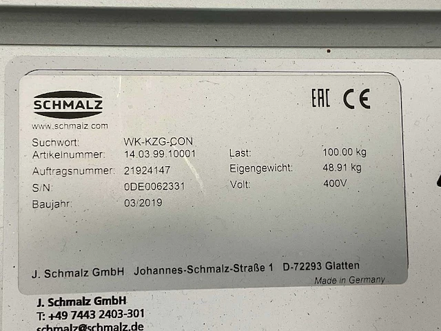 Schmalz - 2019 - aluminium werkplaatskraan met elektrische takel - afbeelding 8 van  8