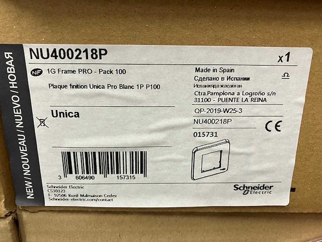Schneider electric - nu400218p - unica afdekramen 24 boxes (100 pieces per box) - afbeelding 3 van  3