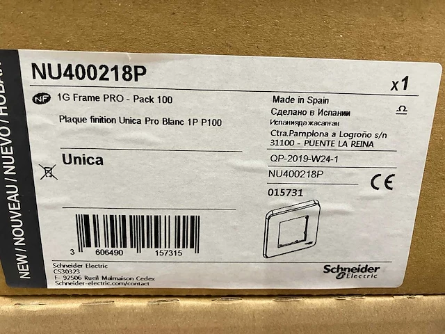 Schneider electric - nu400218p - unica afdekramen 24 boxes (100 pieces per) - afbeelding 2 van  3
