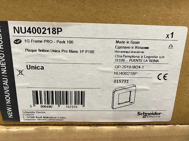 Schneider electric - nu400218p - unica afdekramen 24 boxes (100 pieces per) - afbeelding 3 van  3