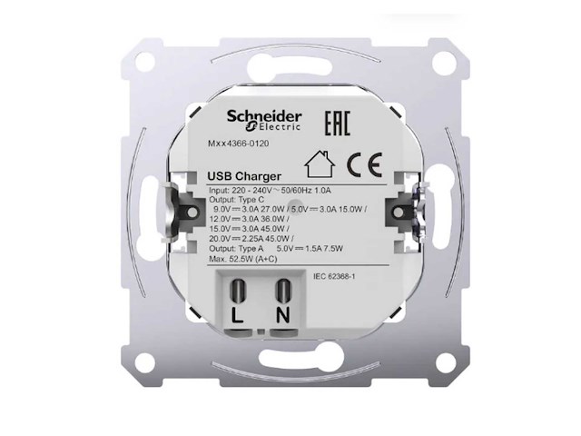 Schneider electric mtn4366-0120 usb charger 45w a+c (8x) - afbeelding 2 van  6