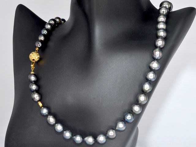 Schoeffel - tahiti parel ketting met gouden diamanten sluiting - afbeelding 1 van  11