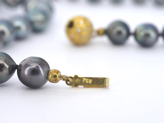 Schoeffel - tahiti parel ketting met gouden diamanten sluiting - afbeelding 10 van  11