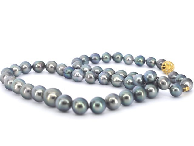 Schoeffel - tahiti parel ketting met gouden diamanten sluiting - afbeelding 6 van  11