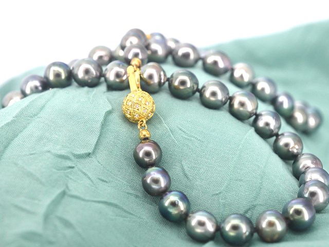 Schoeffel - tahiti parel ketting met gouden diamanten sluiting - afbeelding 7 van  11