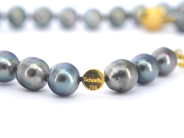 Schoeffel - tahiti parel ketting met gouden diamanten sluiting - afbeelding 8 van  11