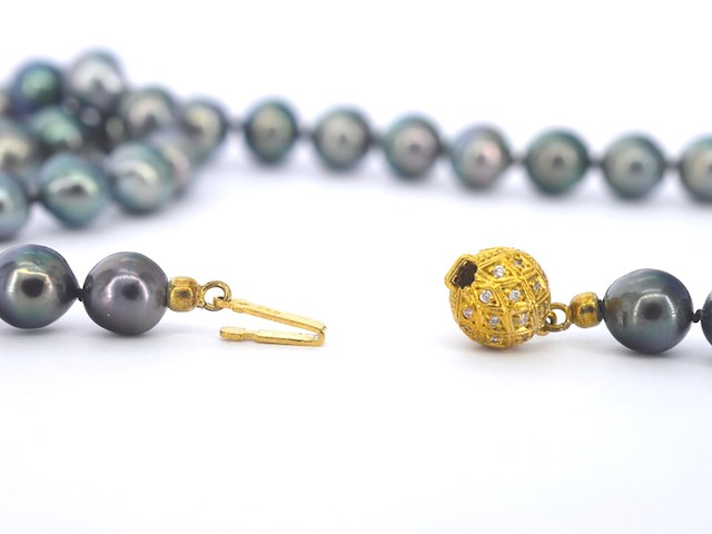 Schoeffel - tahiti parel ketting met gouden diamanten sluiting - afbeelding 9 van  11