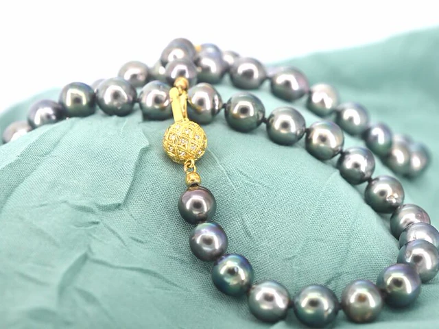 Schoeffel - tahiti parel ketting met gouden diamanten sluiting - afbeelding 7 van  11