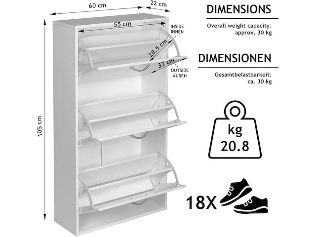 Schoenenkast met 3 uittrekbare laden miadomodo, shkpr01 - afbeelding 2 van  4