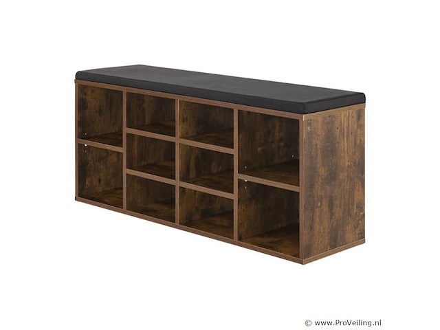 Schoenenkast / schoenenrek 10 vakken - 104 x 30 x 48 cm - donkerbruin - incl. zitkussen - afbeelding 5 van  10