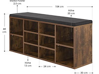 Schoenenkast / schoenenrek 10 vakken - 104 x 30 x 48 cm - donkerbruin - incl. zitkussen - afbeelding 2 van  10