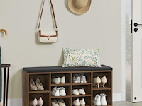 Schoenenkast / schoenenrek 10 vakken - 104 x 30 x 48 cm - donkerbruin - incl. zitkussen - afbeelding 3 van  10