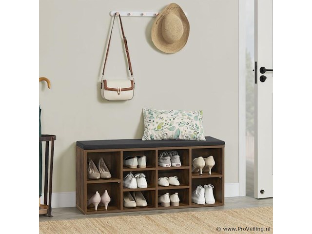 Schoenenkast / schoenenrek 10 vakken - 104 x 30 x 48 cm - donkerbruin - incl. zitkussen - afbeelding 3 van  10